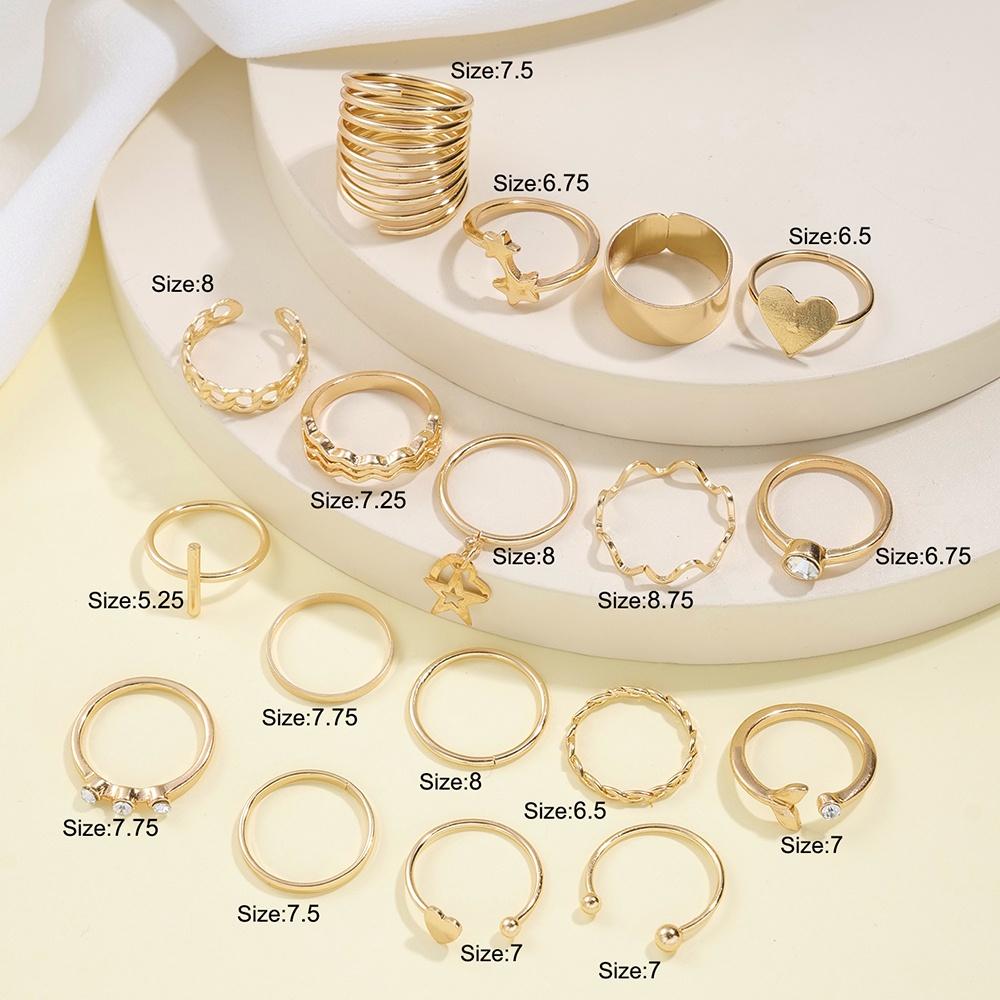 IF ME 18Pcs/set Personalized Heart Star Ring Set Crystal Multilayer Wave Gold Rings for Women Jewelry Accessories