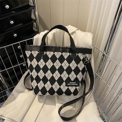 New Large-capacity Rhombus Tote Large Bag Large-capacity Canvas Bag Versatile Casual Fashion Shoulder Handbag