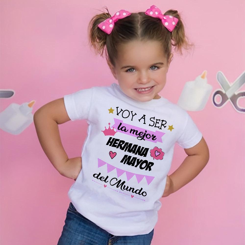I m Going To Be The Best Big Sister in The World Printed Shirts Girls Short Sleeve T-shirt Big Sister Clothes Spanish Print Tee 110