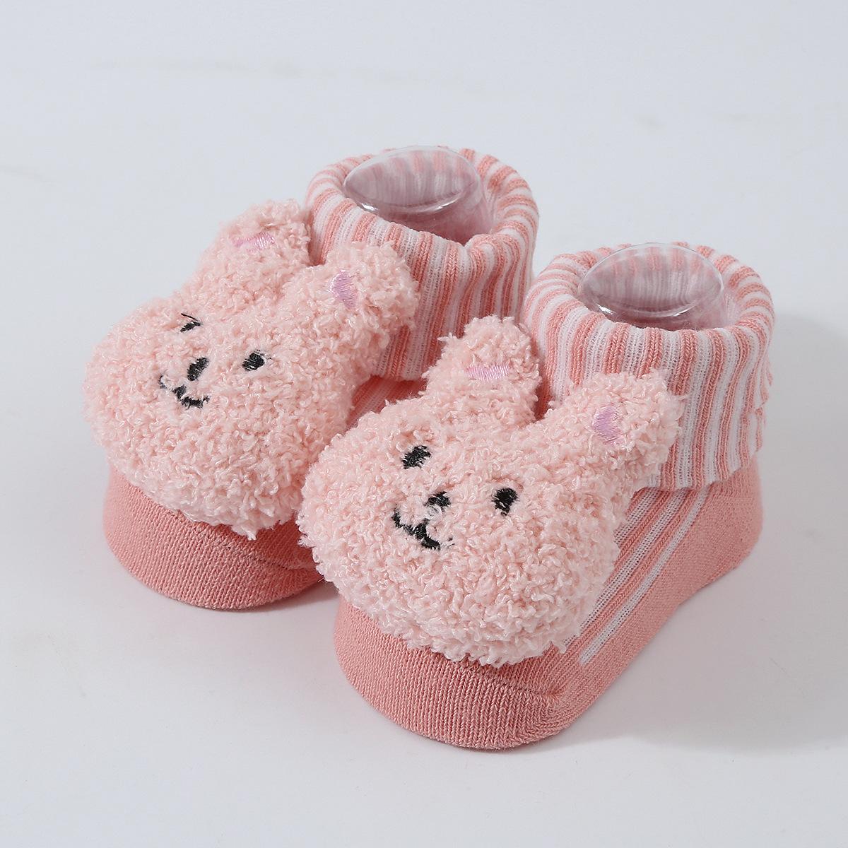 Mignonne Poupée Dessin Animé Chaussettes pour Nouveau-né Printemps Nouvel Bébé Douces Unies Pré-marcheur Chaussette Tricotée Pour Filles Garçons Nourrisson Tricot Chaussettes de Sol S(8X5CM) gray