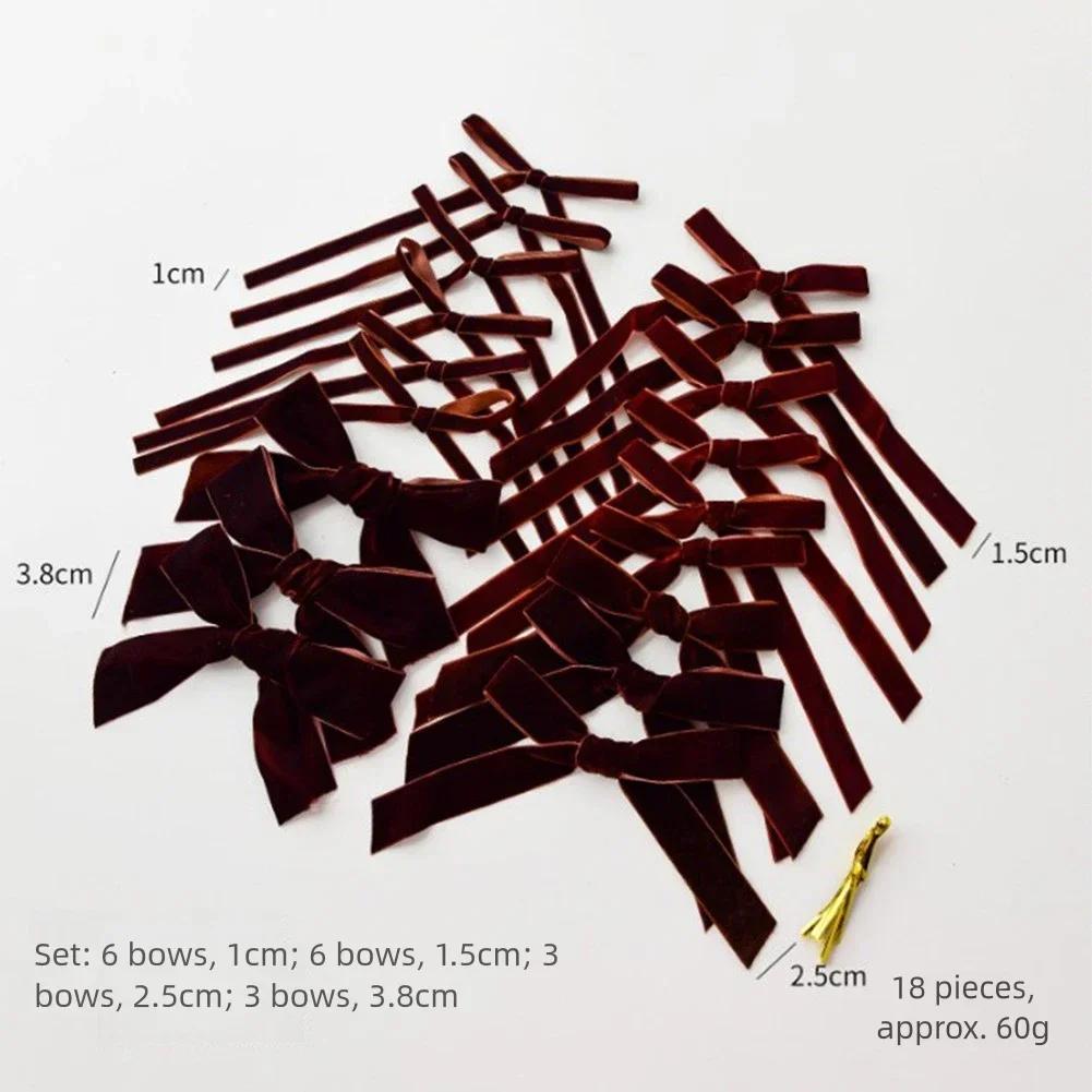 Christmas Velvet Mini Bow Ribbon Set with 18 Handmade Pieces for DIY Holiday Decorating Small Pendant Accessories