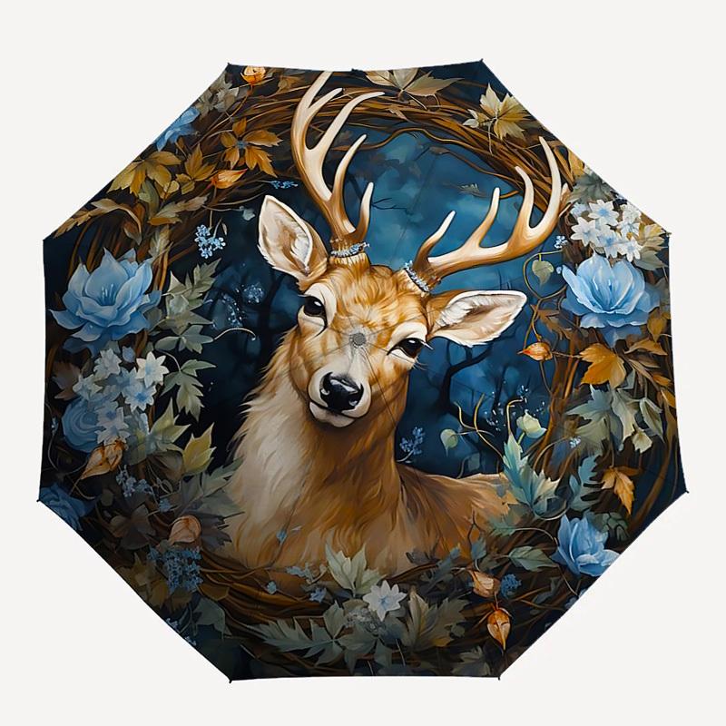 1pc Deer umbrella automatic open/close, 8-Rib Durable Frame, Compact Folding Design, Ideal Birthday/Holiday Gift 1143A