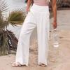 Casual Pants Anti-Wrinkle Elastic Waistband Long Pants with Pockets Pure Color Loose Fit Wide Leg Women Pants