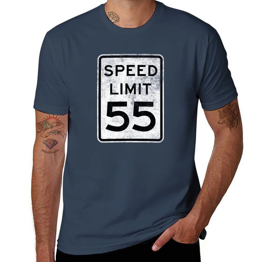 Speed Limit 55 MPH Road Sign Driving Fan Graphic T-Shirt T Shirts for Man Slim Fit Cotton T Shirts Man 100% T-Shirt