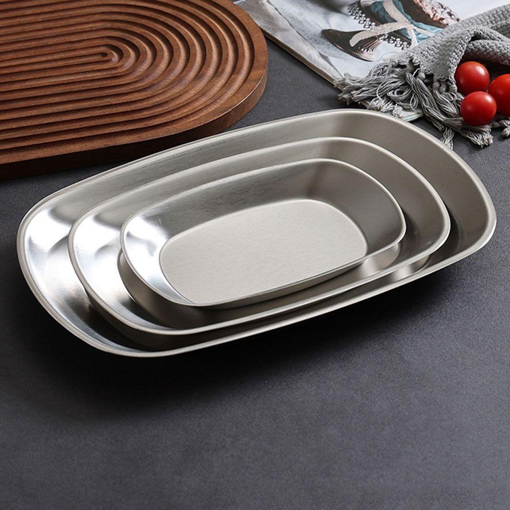 Stainless Steel Dessert Salad Plate Portable Food Serving Tray Picnic Dinner Plate Camping Use