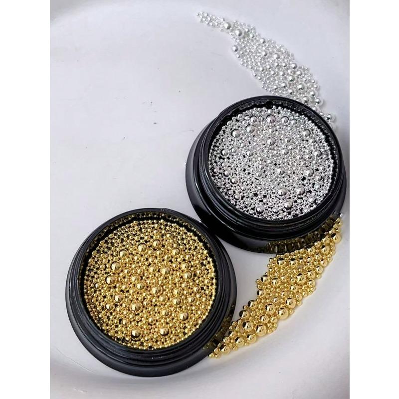 1 Box 3D Round Design Nails Art Decoration Ball, Steel Ball Diy Nails Supplies, Nails Charm, Small Steel Ball, Gold, Silver Color Nails Salon