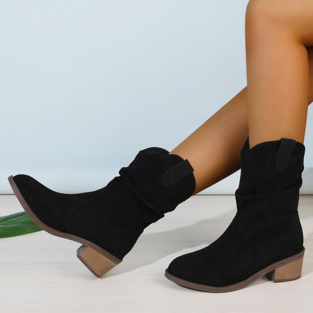 Fashion Women's Pleated Mid-heeled Ankle Boots for Women Autumn/winter Pointed Square Heel Design Comfortable Women's Boots Sizes 36-43