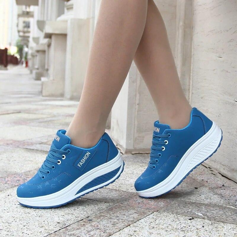 Autumn Running Shoes for Women Comfortable Leather Lace Up Wedges Platform Sneakers Women's Casual Shoes Vulcanized Shoes