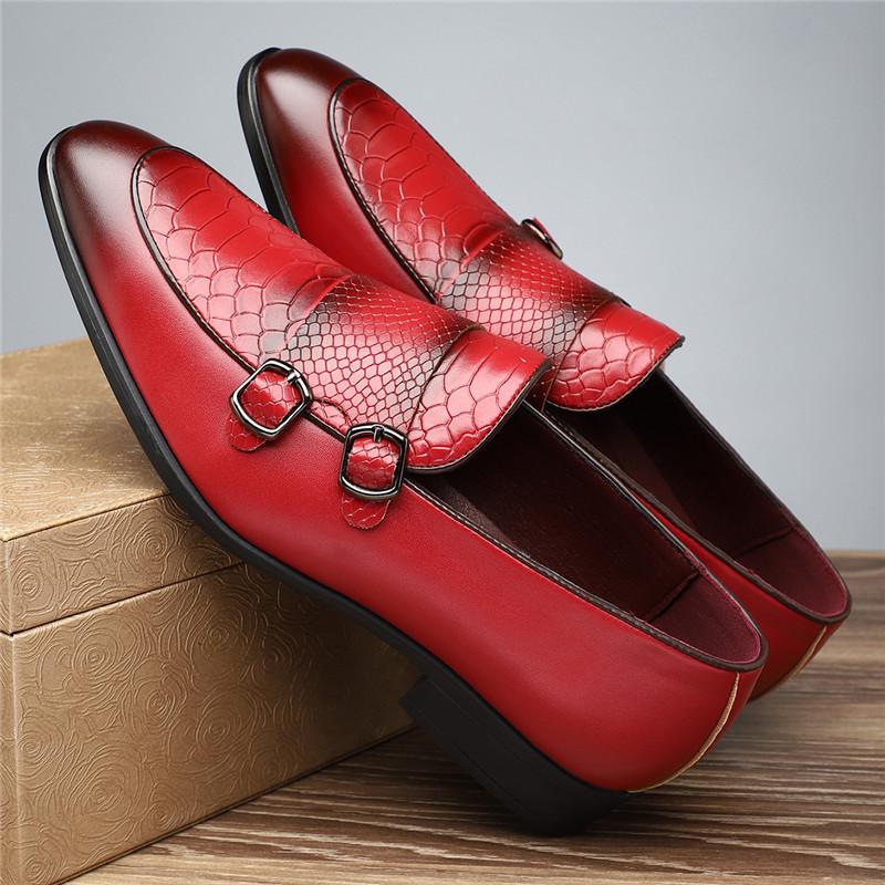 Fashion Designer Men's Pointed Alligator Pattern Casual Monk Strap Shoes Formal Wedding Dress Homecoming Footwear Zapatos Hombre