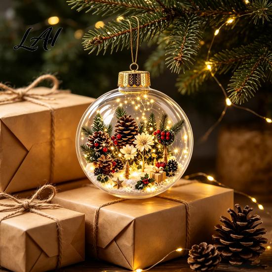 Regali di Natale per la Famiglia Ornamento Luminoso con Storia Mini Scena Festiva in Palla Trasparente con Luci LED Decorazioni da Appendere Decorazione in Acrilico Decorazione Albero