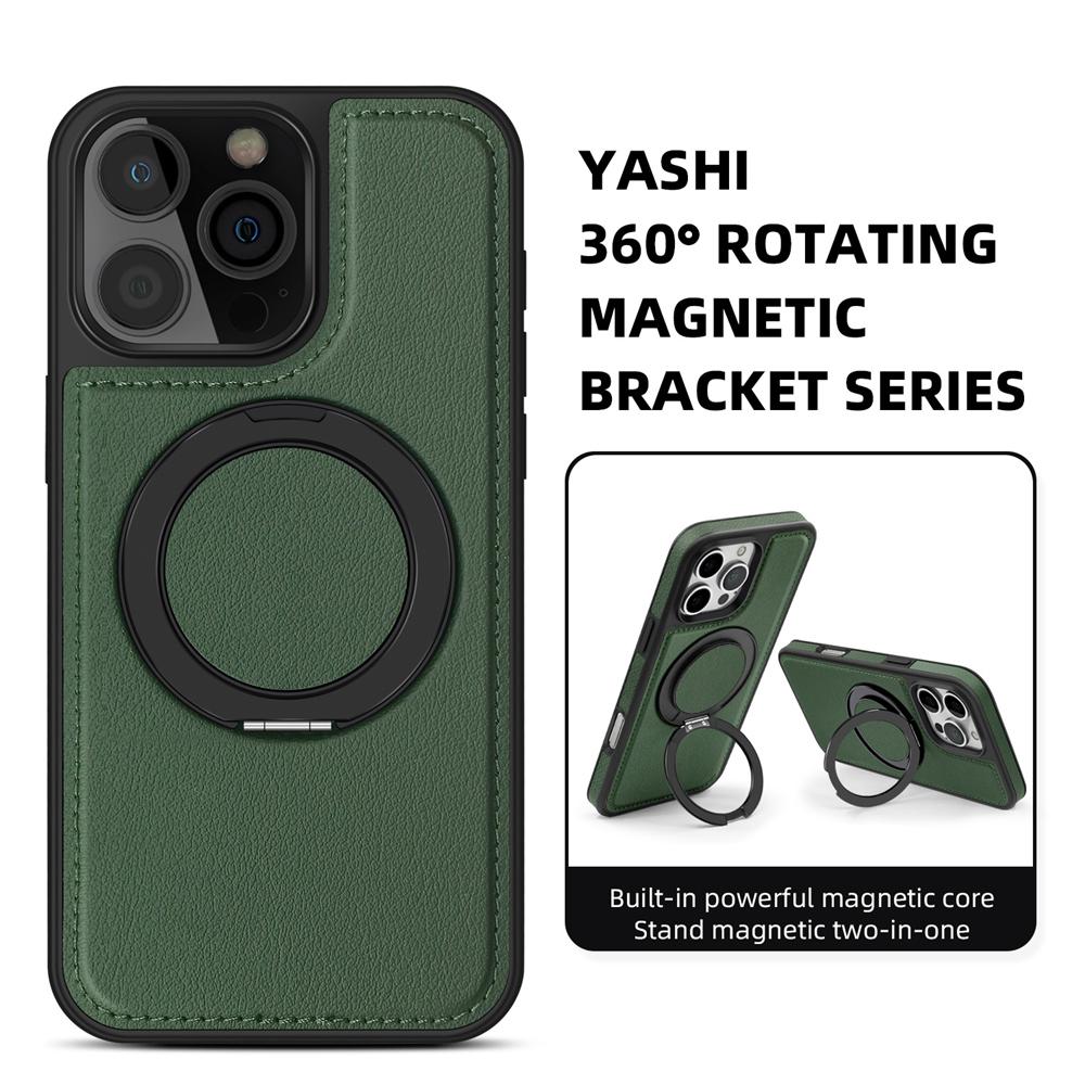 

KEYSION Роскошный чехол из искусственной кожи MagSafe для iPhone 16 Pro Max 15 Pro с вращающимся на 360 ° магнитным кольцом-подставкой, противоударный чехол для телефона for iPhone 15 Pro Max зелёный