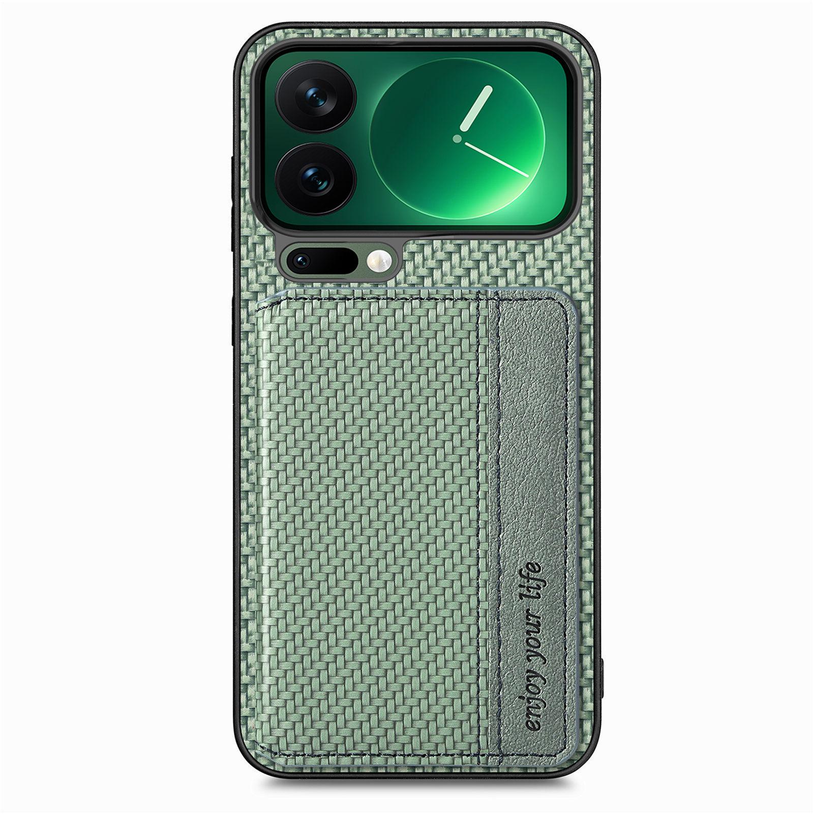 

For Xiaomi 17 Pro Max Case RFID Blocking Carbon Fiber Leather Phone Back Cover with Card Holder