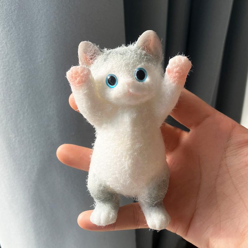 Cute Raise Hand Little Kitten Model Stress Relieving Toys Slow Rebound Toy Children Decompression Toys Animal Ornaments