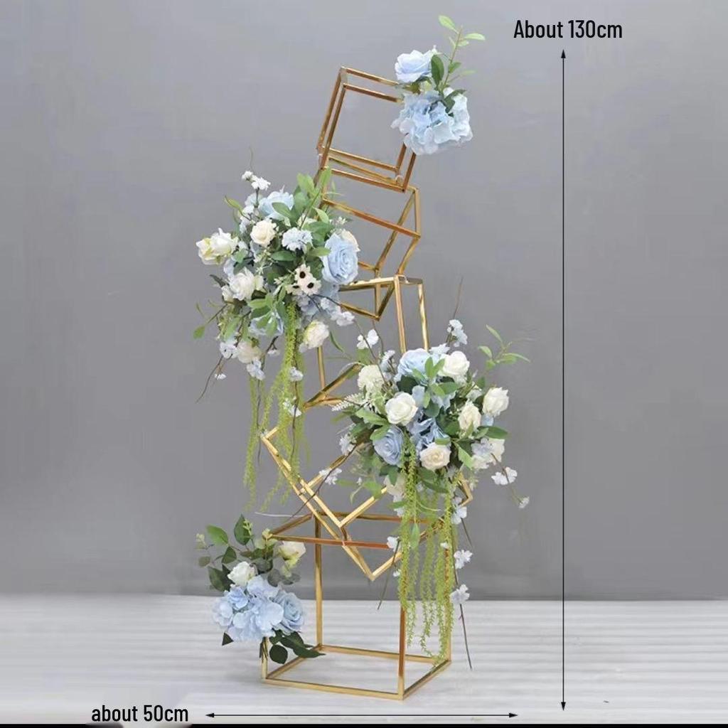 Geometric Gold Flower Wedding Aisle Runner & Artificial Flowers Display