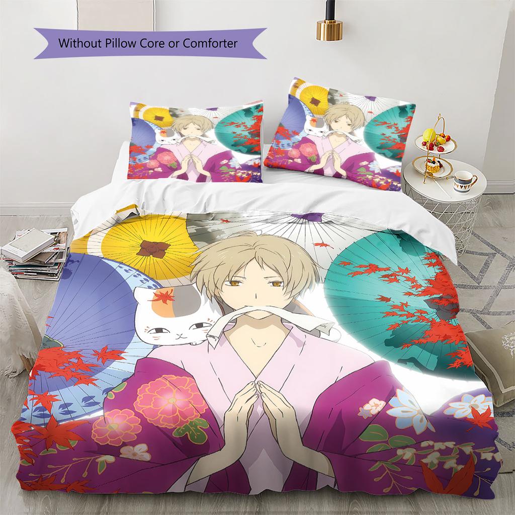 Natsume'sbook Pattern Bedding Quilt Set Quilt Cover Pillowcase Home Decoration Birthday Gift (1 * Duvet Cover + 2 * Pillowcase, Without Core)