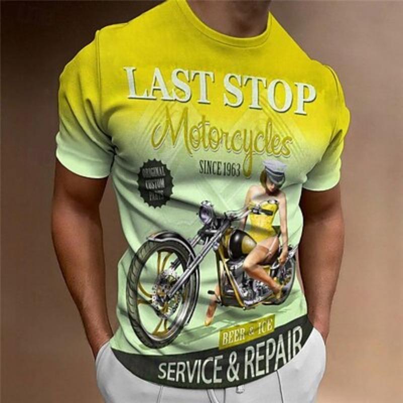 Graphic Motorcycle Vintage Fashion Designer Men's 3D Print T shirt Short Sleeve Crew Neck Shirt Spring Summer Clothing