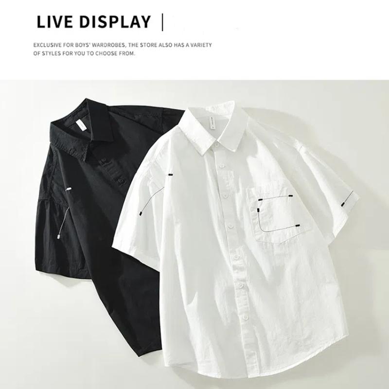 Summer Korean Fashion Mens Shirts Casual Pure Cotton Men's Short Sleeve Shirt Youth Streetwear Loose Tops Design Printed Shirt