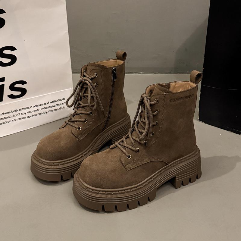 

Британские ботинки Мартин женские осенние 25 новые на высоком каблуке ретро короткие ботинки на толстой подошве с юбками популярные большие желтые ботинки женские 40 хаки