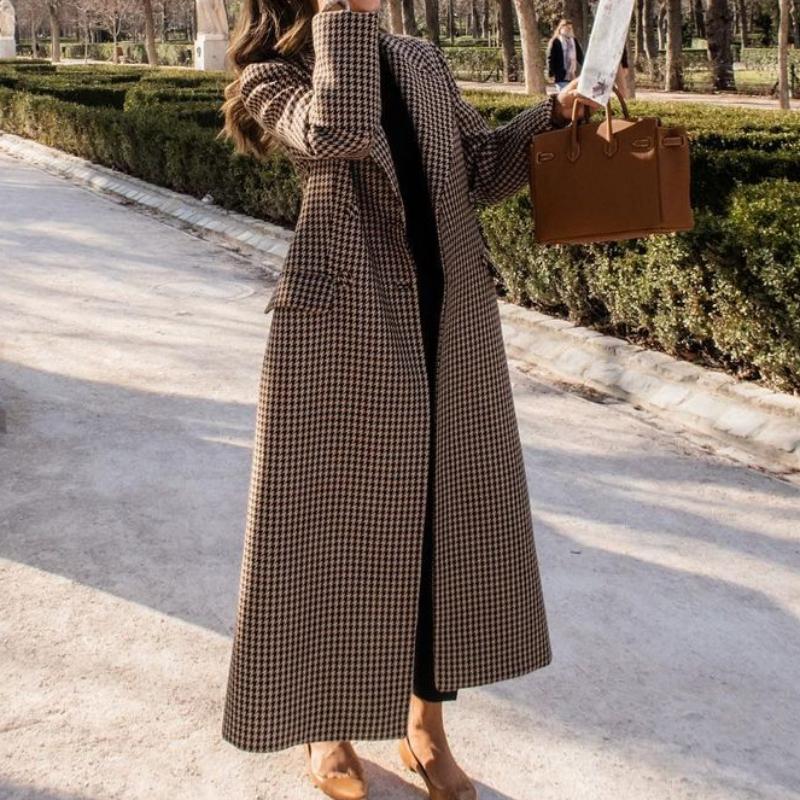 Fashion Plaid Overcoats Women Loose Lapel Button Long Sleeve Lady Coat Elegant Autumn Winter Fashion Female Outerwear