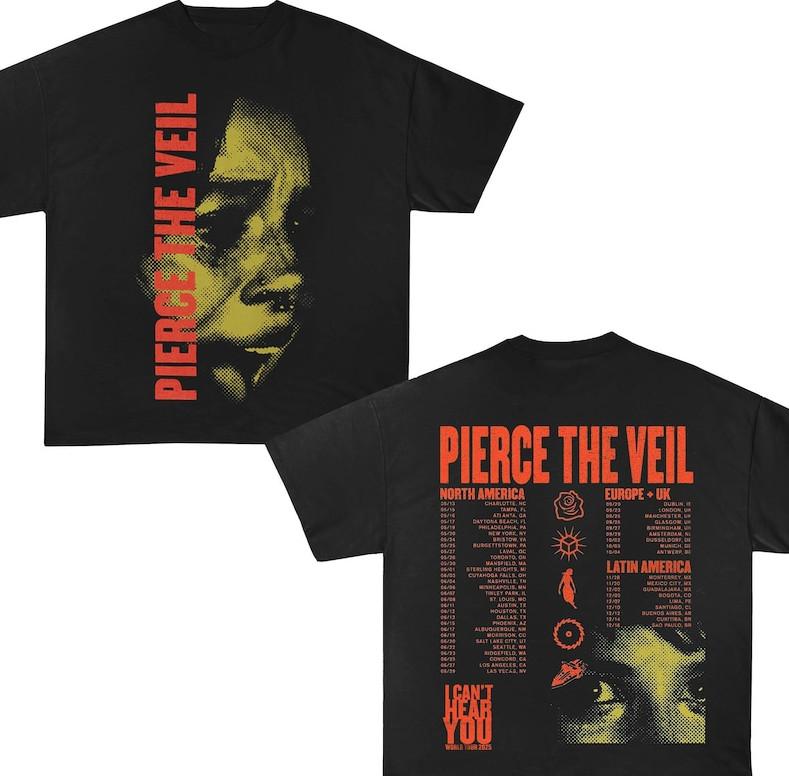 

Pierce The Veil 2025 Tour Graphic Tee – I Can’t Hear You Concert Shirt for Dedic Unisex T-Shirt S