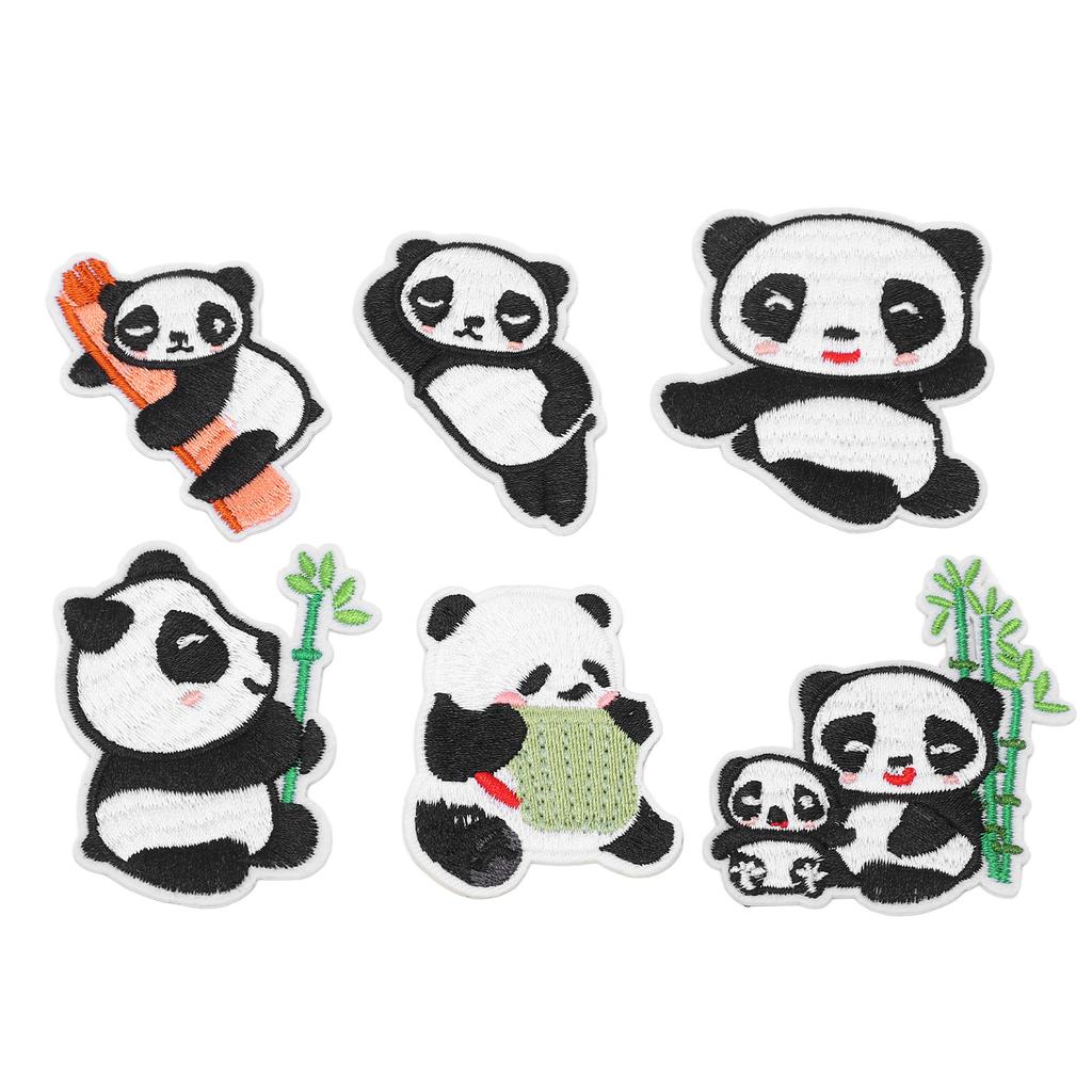 6Pcs Panda Embroidery Patch Shading Blemishes Damage Various Styles Panda Iron On Patches for DIY Craft Bag Shoe