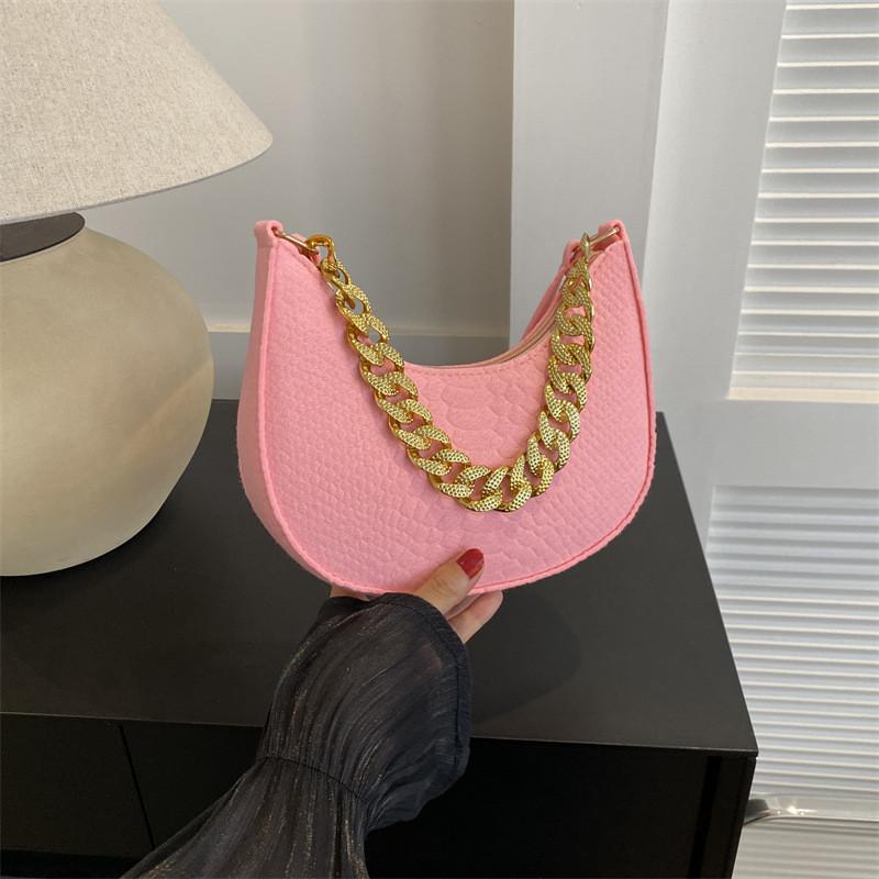Fashionable Felt Bag Stylish Retro Simple Chain Crossbody Tote Underarm Handbag