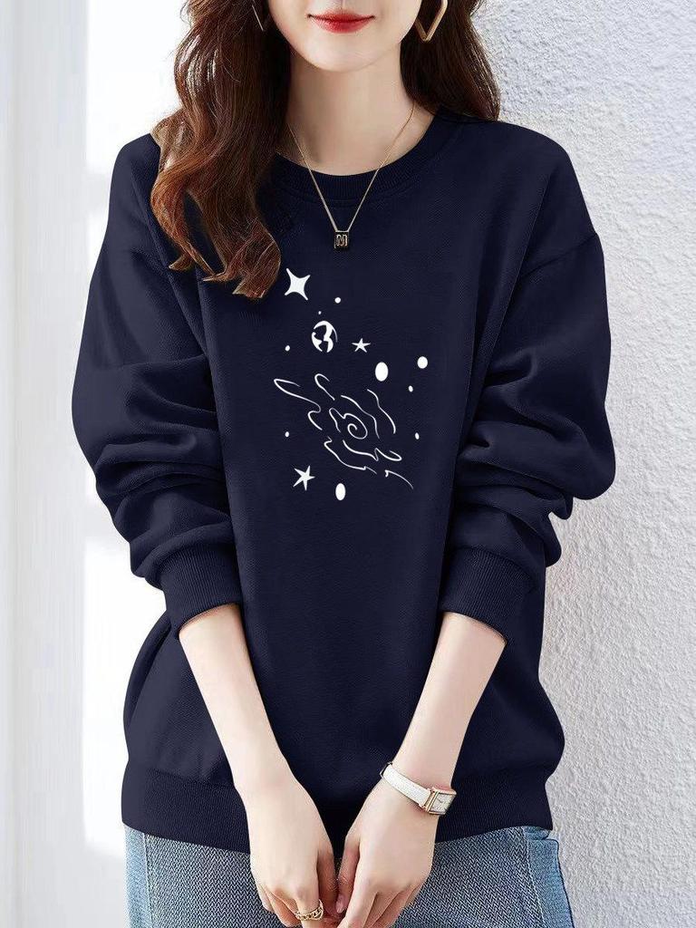 Jimo Women's Authentic Thin Hoodie - Autumn/Winter, Loose Fit, Velvet Lined, Pure Cotton, Round Neck, Trendy