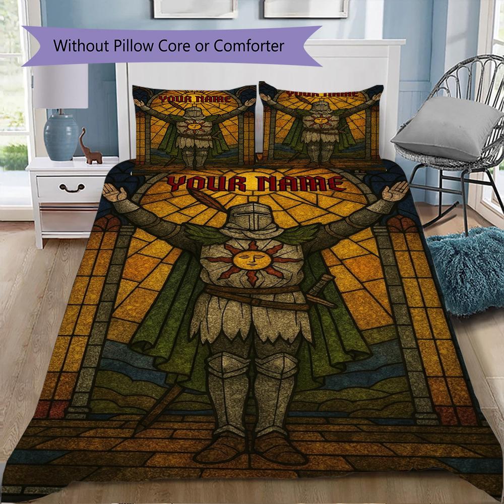Custom Name Dark Souls Bedding,Quilt Set Quilt Cover Pillowcase Home Birthday Gift(1 * duvet cover + 2 * pillowcase, without core)_xia