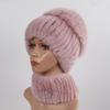 Women Winter Real Fur Hat Scarf 2 Pieces Knitted Rex Rabbit Fur Hat Top Natural Fox Fur Cap Scarves Sets Lady Warm Real Fur Caps