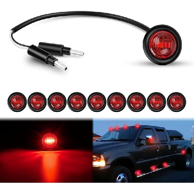 TL-03 10 PCS 3/4” Round Clearance Front Rear Side Indicator Bullet Marker Light for Truck RV Car Bus Trailer Van Caravan Boat (12V, Amber)