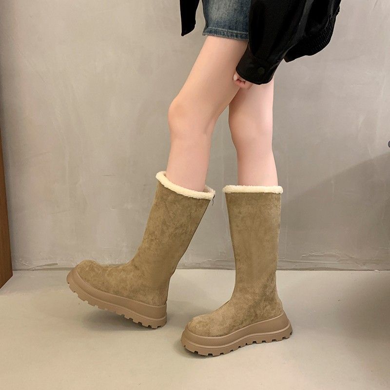 Women's Fur Integrated Thick Bottom Heightening Winter Lightweight Padded Warm Snow Boots Non-slip Wear Casual Sports Long Cotton Boots