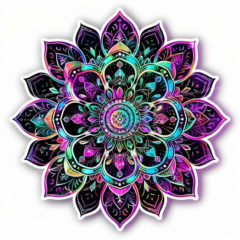 Mandala Néon Créatif Sticker Mural Salle de Bain Salon Décorations d'Arrière-plan Papier Peint Autocollant Décoration de Maison Autocollants M951