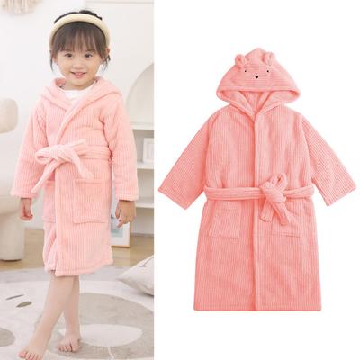Yousheng Kids Hooded Bathrobe Belted Pocket Thick Soft Quick Water Absorbent Solid Color Boys Girls Toddlers Robe Pajamas Sleepwear