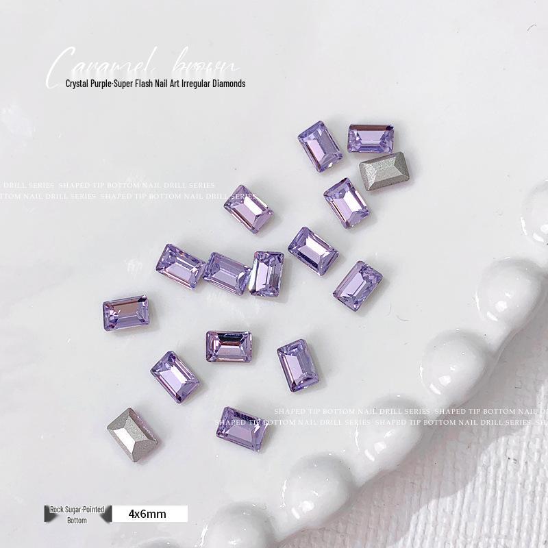 

2025 Фиолетовые украшения для нейл-арта: Блестящие формы сердца, бабочки, морской звезды, бриллианта и овала Crystal Purple-Pointed Bottom Irregular Diamond