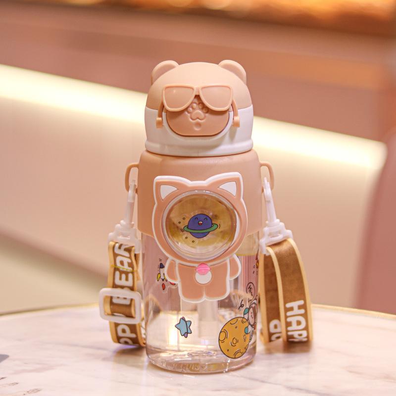 Water bottle New Internet celebrity plastic cup Children's cartoon high value straw cup Baby learning drinking cup Drop-resistant and leak-proof water