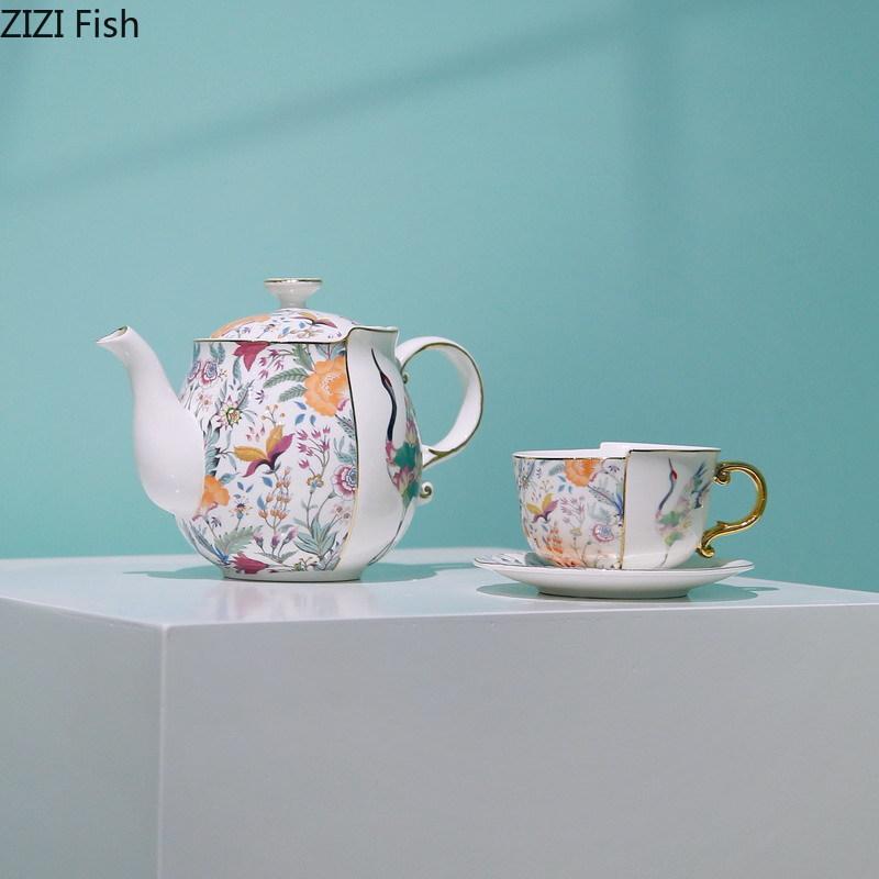 Blue and White Porcelain Cup&saucer Color Blocked Mugs Gilding Coffee Mug Dining Table Afternoon Tea Teacup Fruits Juice Cup
