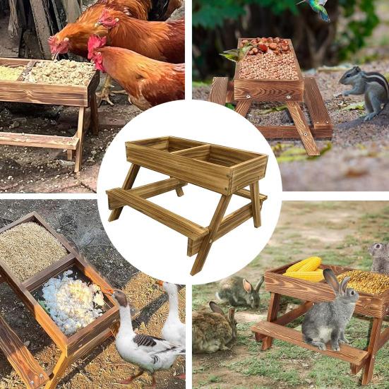 Yousheng Wooden Chicken Feeder No Waste Chicken Picnic Table Handmade Duck And Squirrel Feeder for Henhouse Backyard Garden