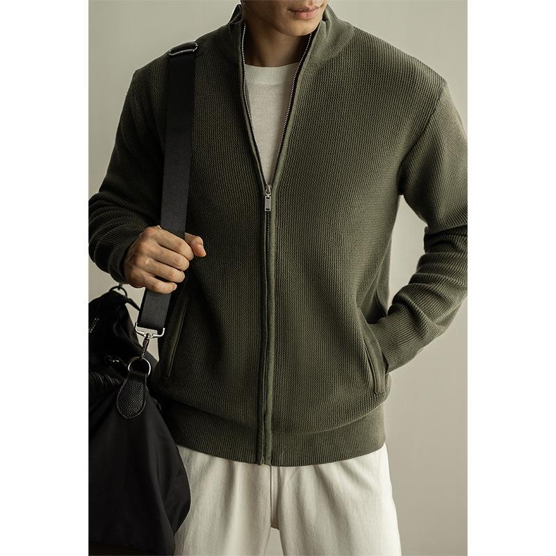 

New Spring and Autumn Knit Sweater Zipper Jacket for Men, Vintage Stand-up Collar, High-end Casual Sweater 4XL зеленого кольору хакі