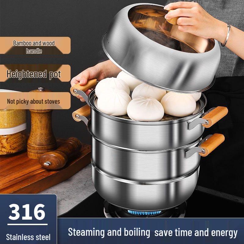**Two-Layer Anti-Scald Handle Stainless Steel Steamer Pot**