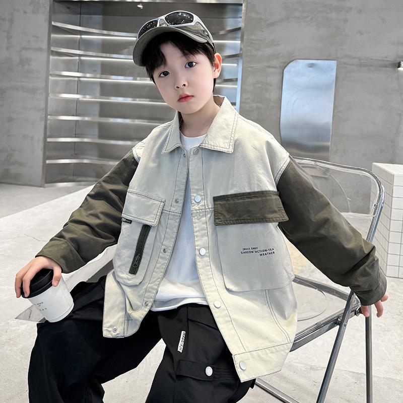 Boys 2026 Spring/Autumn Streetwear Color Block Jacket - American Retro Style 120