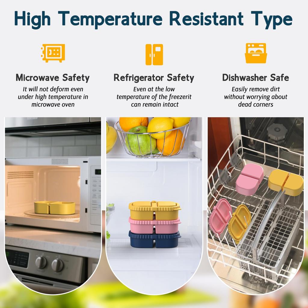 1Pack Reusable Silicone Snack Containers with Lids, Meal Prep Containers 2 Compartments, Portable Silicone Food Storage Box