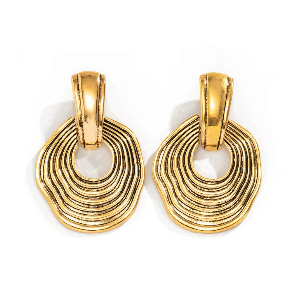 Retro Old Water Corrugated Stud Earrings Personalized Exaggerated Geometric Metal Thread Earrings Earrings