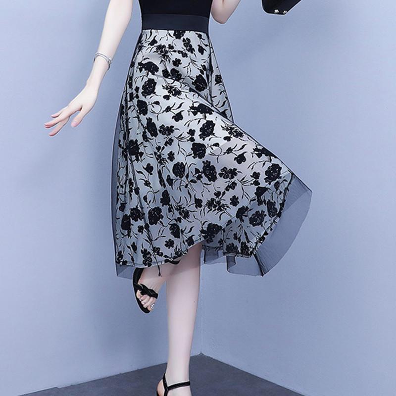 

Floral Mesh Midi Skirt - Elegant Spring/Summer Slimming Design 3XL (67.5-77.5 kg)