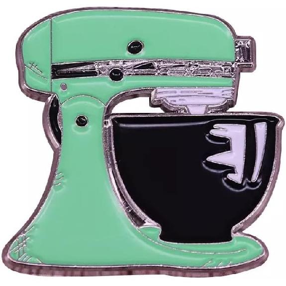 Cake Mixer Enamel Pin, Kitchen Appliance Enamel Pin, Cute Mint Green Pin for Bakers, Chefs, and Cooking Enthusiasts, 1.25 Inches Tall and 1 Inch Wide
