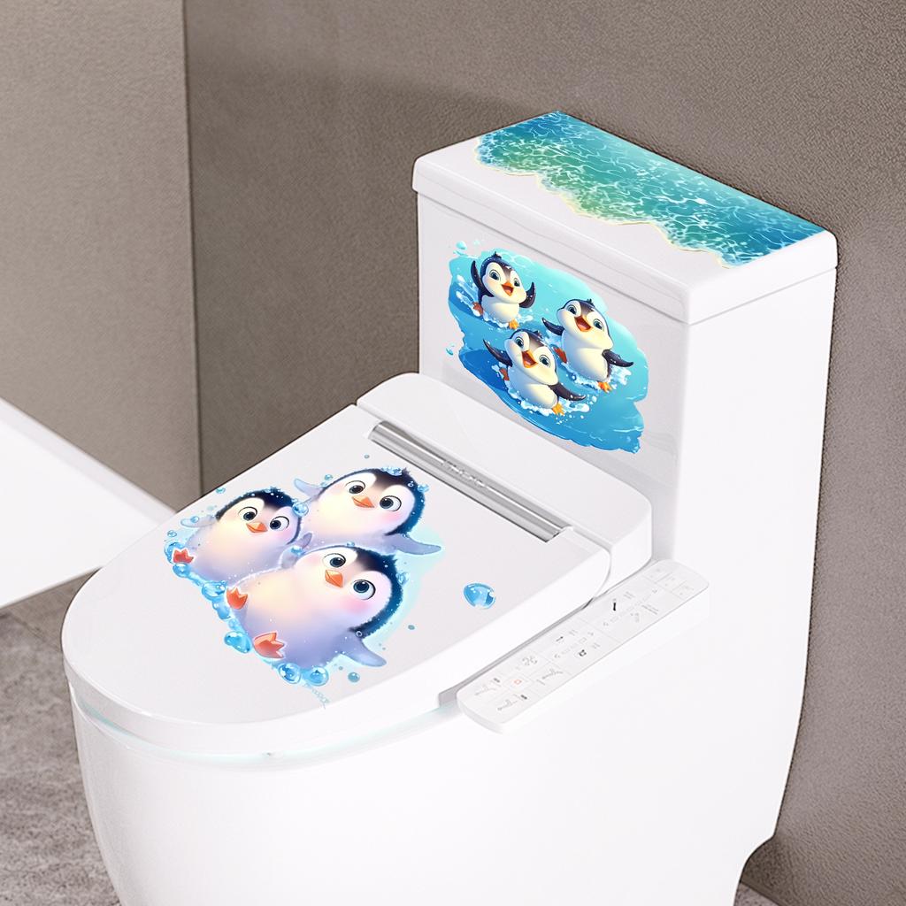 Underwater Animal Toilet Lid Sticker, Removable Ocean Penguin Sea Water Wall Decal for Bathroom Bedroom Living Room Home Decor