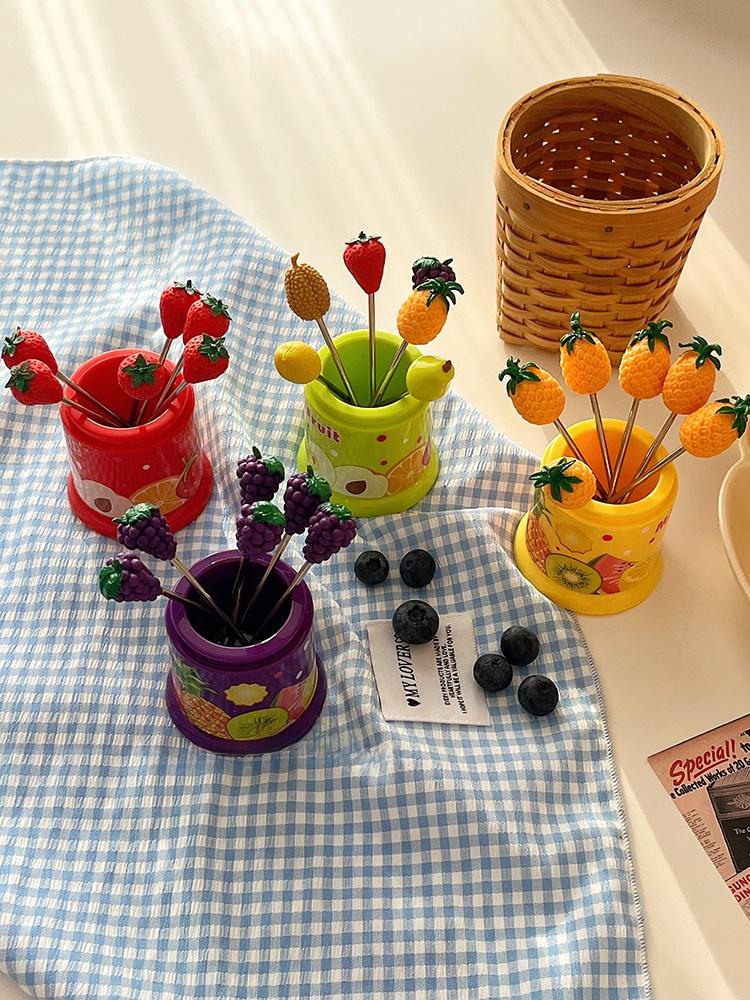 Creative Home Use Fruit Fork Set with Storage Can Stainl Steel Cake Fork Dert Small Fork Cute And Practical Dining Uten...