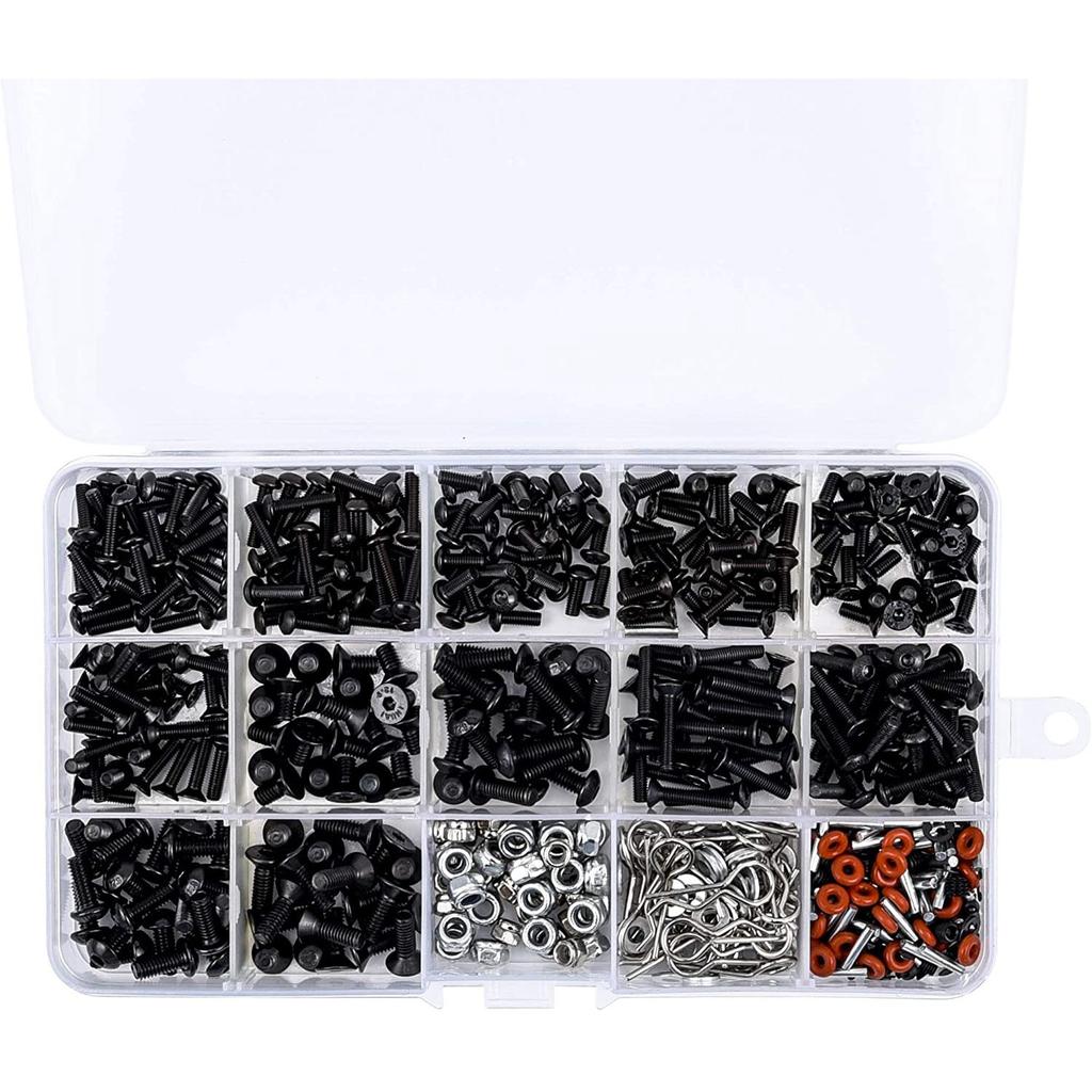 A78U 500PCS RC Car Screws Kit M3 Hex Screws Nut Shell Buckle RC Repair Tool Kit for 1/8 -1/16 Scale RC Cars
