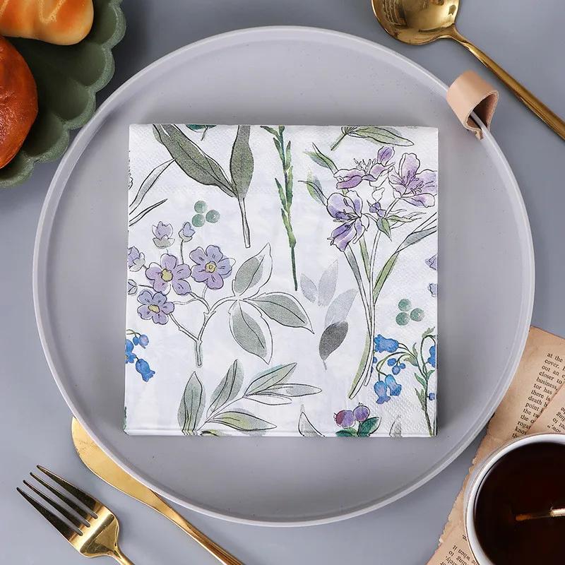 20Pcs/pack 33x33cm Plant Flower Printed Paper Tableware Disposable Napkin Tissues Home Wedding Party Decoration