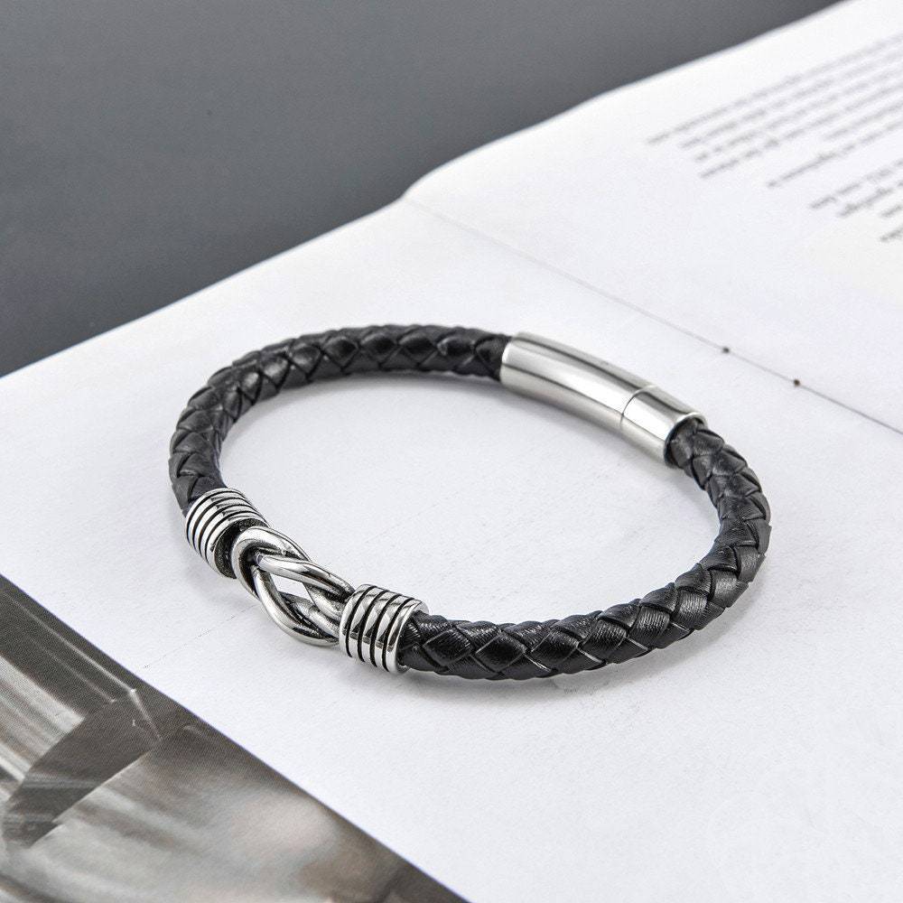 Single Loop Leather Bracelet Round Magnetic Clasp Bracelet To My Son Men'S Stainless Steel Twist Leather Rope Bracelet
