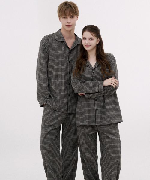 [Dossy] 2SET Silk Fit Dust Long Sleeve Couple Pajama Set [Shipped from Korea] 100% Authentic